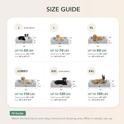 Orthopedic Dog Bed for Extra Large Dogs, Light Grey - Image 5