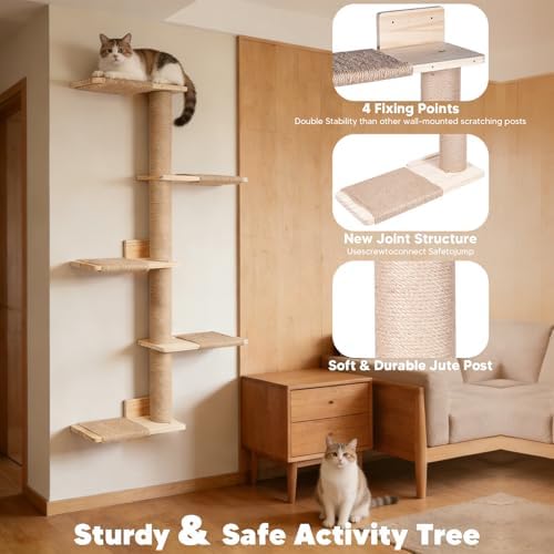 Tall Wall Cat Tree 50"‌, Wood Cat Wall Shelves Wall-Mounted Scratching Post - Image 3