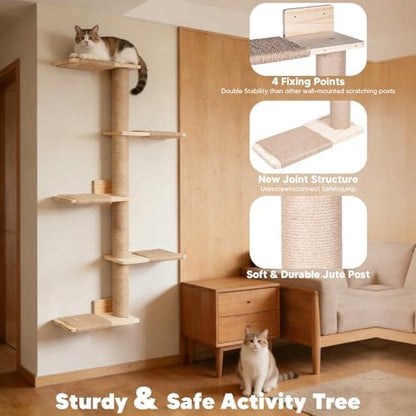 Tall Wall Cat Tree 50"‌, Wood Cat Wall Shelves Wall-Mounted Scratching Post - Image 3