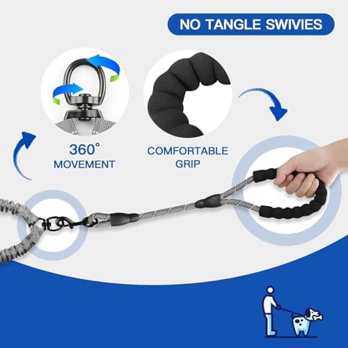 MingXpets Double Dog Leash, 360° Swivel Tangle Free Bungee Walking Training - Image 2