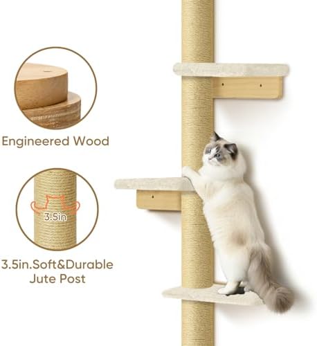 PAWSCRAT 5-Tier Wall-Mounted Cat Tree, 80-Inch Sisal Post - Image 2