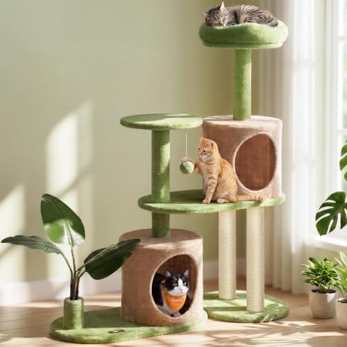 Feandrea Cat Tree, 42.9-Inch Multi-Level Plush Cat Tower, Artificial Leaves by FeandreabySONGMICSHOME