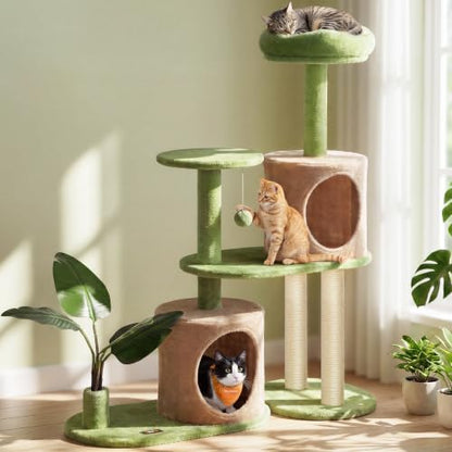 Feandrea Cat Tree, 42.9-Inch Multi-Level Plush Cat Tower, Artificial Leaves by FeandreabySONGMICSHOME