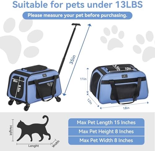 Petsfit Cat Carrier with Wheels, Removable Spinner Wheels - Image 2