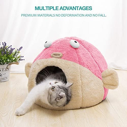 Cat Beds for Indoor Cats-Cat Bed Cave, Cute Lively Pufferfish Shape - Image 5