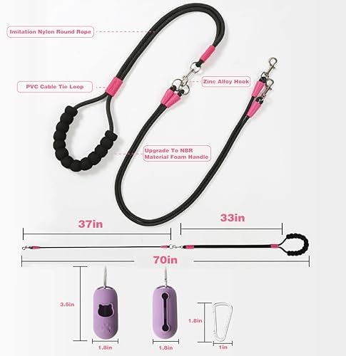 Double Dog Leash, Hands-Free Dual Dog Leash, 360° Rotating Tangle-Free - Image 3