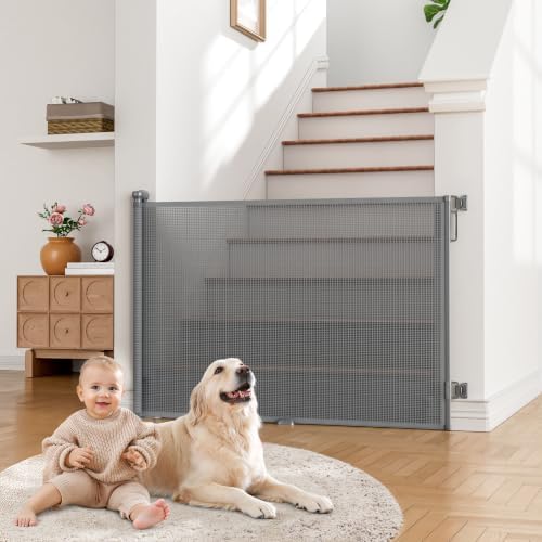 Retractable Baby Gate for Stairs, Dog Gate Indoor 55" Wide × 34" Tall Gray. by Babepai%C2%AE