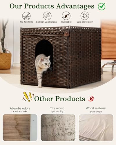 SETVSON Cat Litter Box Enclosure, Large PE Rattan Side Table - Image 4