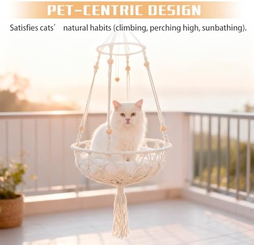 Cat Hammock Cat Window Perch, Bohemian-Style Hanging Basket Swing, Soft Pet Bed - Image 4
