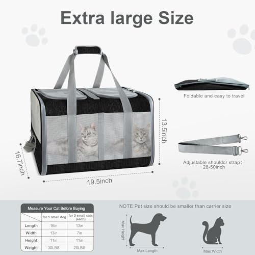 Soft-Sided Cat Carrier for 2 Cats, Breathable Mesh Design, Airline Approved - Image 5