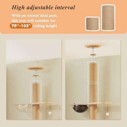 PETEPELA Floor to Ceiling Cat Tree, 79-103'' Adjustable Wood Tower - Image 4