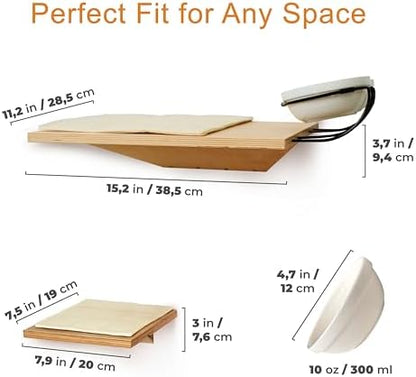 Wall Mounted Cat Shelves with Elevated Ceramic Feeding Station–Scandinavian - Image 2