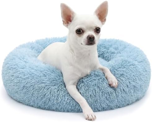 nononfish Fluffy Donut Dog Bed for Small Dogs, Cozy Plush Pet Bed by nononfish