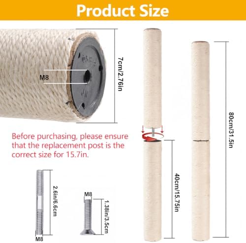 4 Pack M8 Cat Scratching Post Replacement, 15.7 in Sisal Posts - Image 2