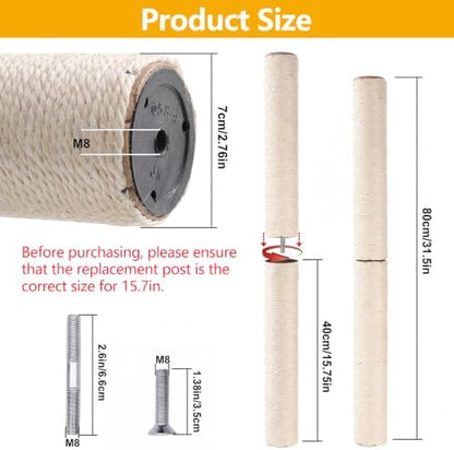 4 Pack M8 Cat Scratching Post Replacement, 15.7 in Sisal Posts - Image 2
