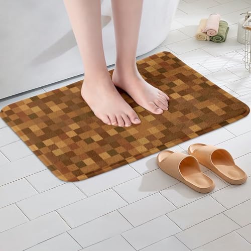 Pixelated Bath Rug, Miners Lattice Games Shaggy Absorbent Non Slip Floor Mat - Image 2