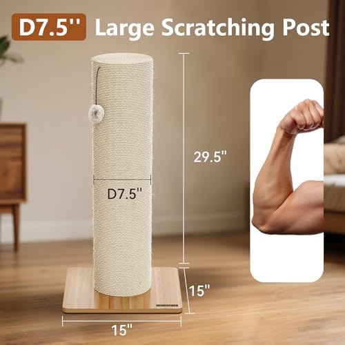 NUNU LAB 29.5’’ Cat Scratching Post, 7.5 Inch Large Diameter Natural Sisal Cat - Image 4