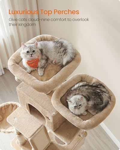 Feandrea Cat Tree, 81.1-in Large Cat Tower, Camel Brown - Image 3