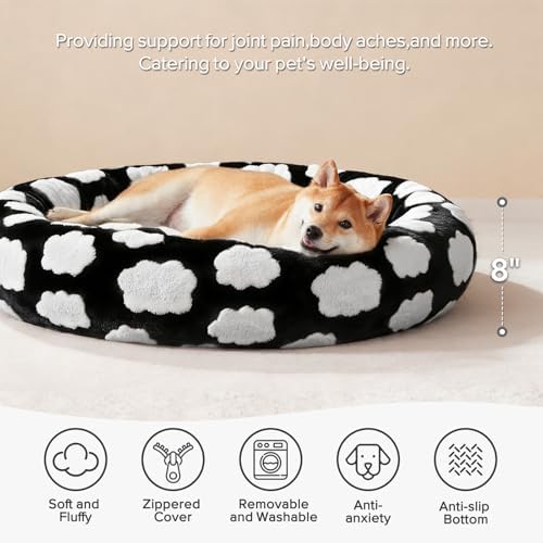 JOEJOY Jacquard Donut Round Dog Beds Medium Sized Dog, Removable Washable Cover - Image 2