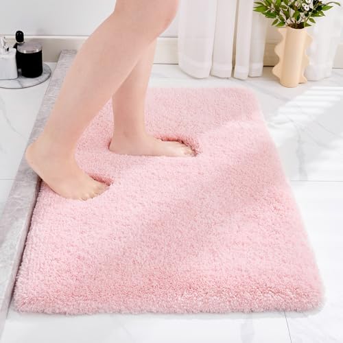 Disolla Pink Bathroom Rugs 20x32, Non-Slip Plush Thick Bath Mat by Disolla