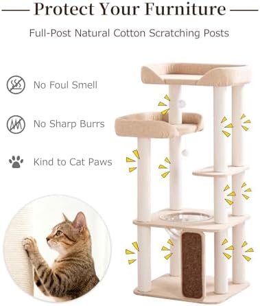 53" Cat Tree Tower for Large Cats, Large Perch & Sisal Board - Image 7