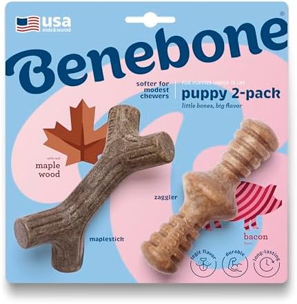 Benebone Puppy 2-Pack Maplestick/Zaggler Dog Chew Toys, Dog Bones by Benebone