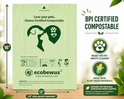 Certified Compostable Cat Litter Waste Bags, BPI Certified 16" x 12", Unscented - Image 2