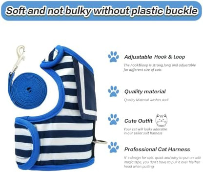 Cat Harness and Leash Set Escape Proof, Sailor Suit Navy - Image 5