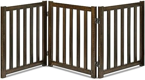 LZRS Wooden Free Standing Dog Gate 60" W x 24" H, Foldable Solid Hardwood Pet by LZRSPET