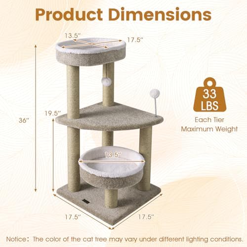 PETSITE 36-inch Modern Cat Tree, 2 Comfy Cat Beds, Interactive Hanging Ball - Image 4