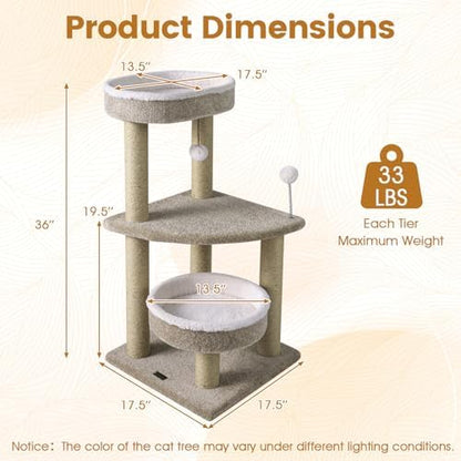 PETSITE 36-inch Modern Cat Tree, 2 Comfy Cat Beds, Interactive Hanging Ball - Image 4