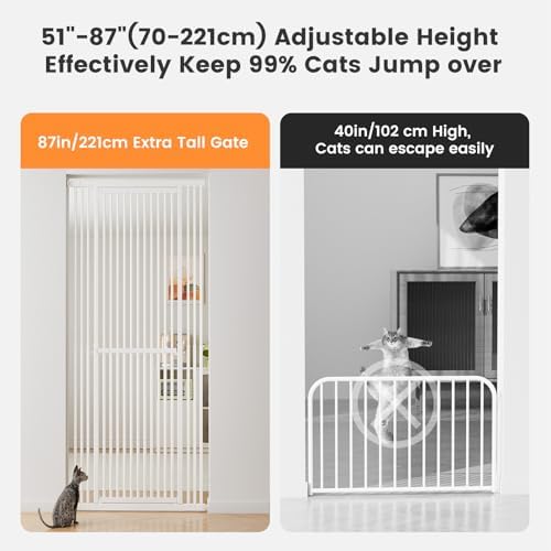 Extra Tall Cat Gate 51"-87" Height Adjustable Pressure Mounted 4 Extensions - Image 4