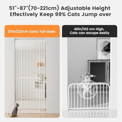 Extra Tall Cat Gate 51"-87" Height Adjustable Pressure Mounted 4 Extensions - Image 4