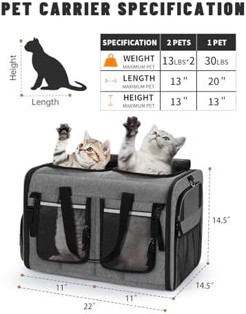 Cat Carrier for 2 Cats, Foldable Double Cat and Dog Carrier, Small to Medium - Image 2