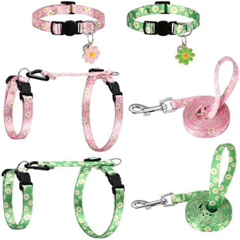 2 Pack Floral Cat Harness and Leash, Escape Proof Adjustable Kitten Harness by Guiqulai