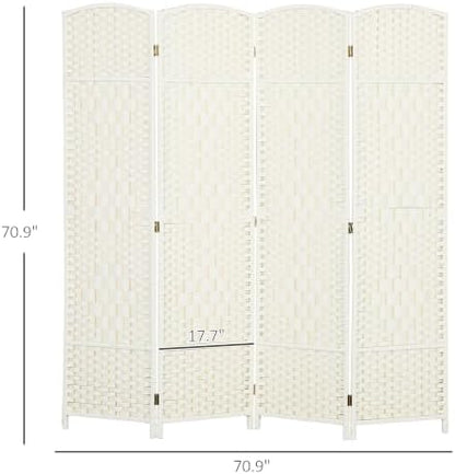 HOMCOM 4 Panel Room Divider 6 Ft Privacy Screen Hand-Woven White - Image 7