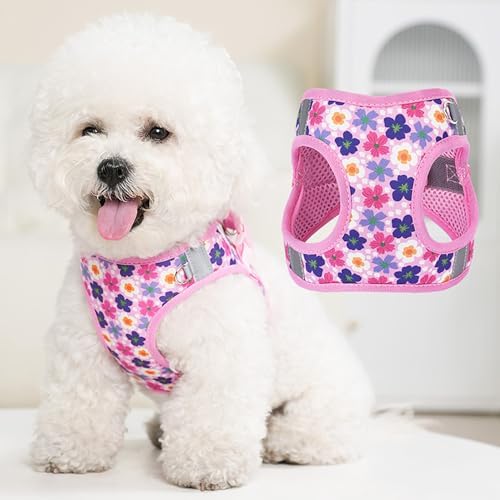 Small Dog Harness Cute Pink Flowers Step in Vest Harness - Image 7