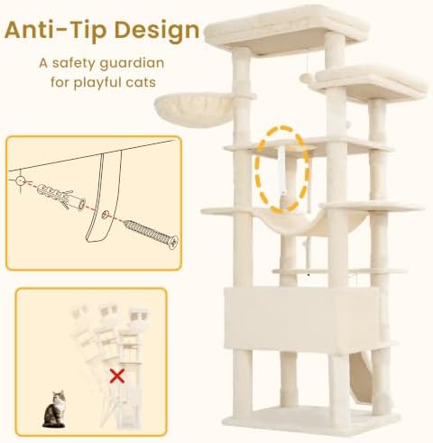 Heybly Tall Cat Tree 78-inch Multi-Level Cat Tower - Image 6