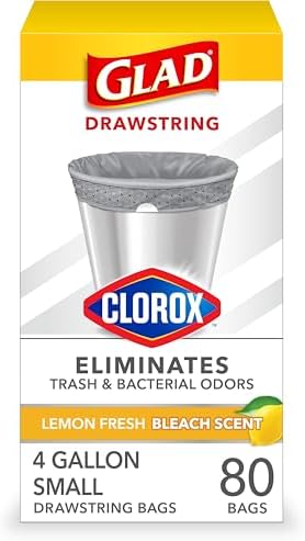 Glad Small Trash Bags 4 Gallon, Lemon Fresh Bleach Garbage Bags, Odor Resistant by GladTrashFoodStorage