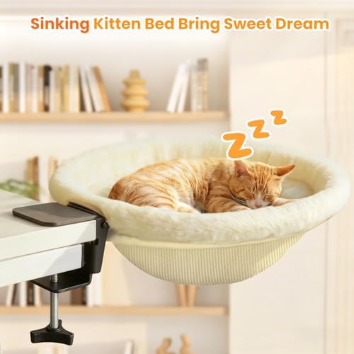 Pawaboo Cat Desk Bed, One-Click Foldable Sunken Cats Hammock up to 40lbs - Image 2