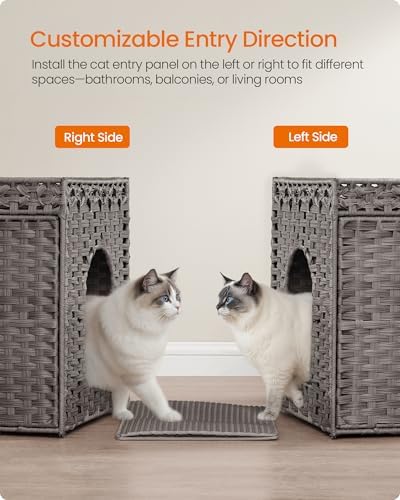 Feandrea Cat Litter Box Enclosure, Handwoven Rattan End Table, Extra Mat - Image 5