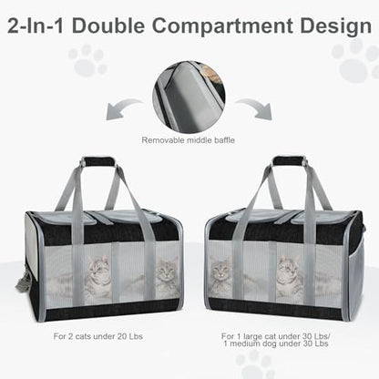 Soft-Sided Cat Carrier for 2 Cats, Breathable Mesh Design, Airline Approved - Image 6