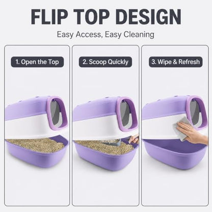 Enclosed Kitty Litter Box, 2 Pack Purple Cat Box - Image 6