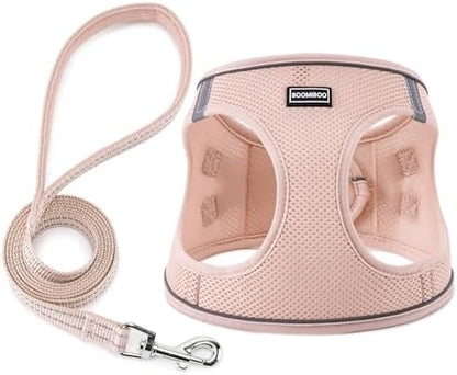 Dog Harness with Leash Set, Step-in Adjustable Puppy Vest, Light Pink L by BOOMIBOO