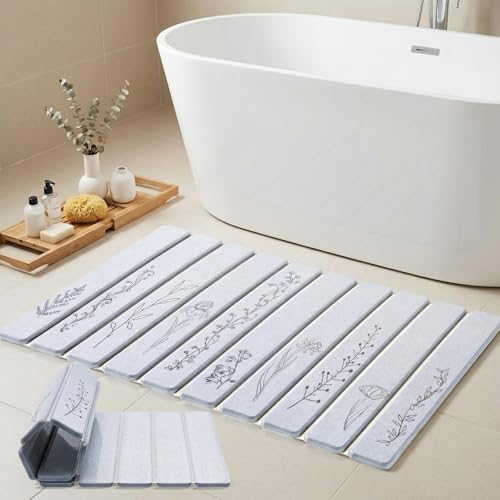 Extra Large Black Floral Super Absorbent Fast Drying Stone Bath Mat 32x20 by INFISIBLE