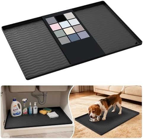 URMONA Waterproof Silicone Under Sink Mat, 28 x 19 in, Flexible Shelf Liner by URMONA