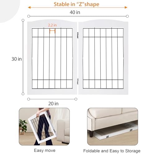 LZRS 2-Panel Freestanding Adjustable Wooden Dog Gate—30” Tall Foldable Pet - Image 5