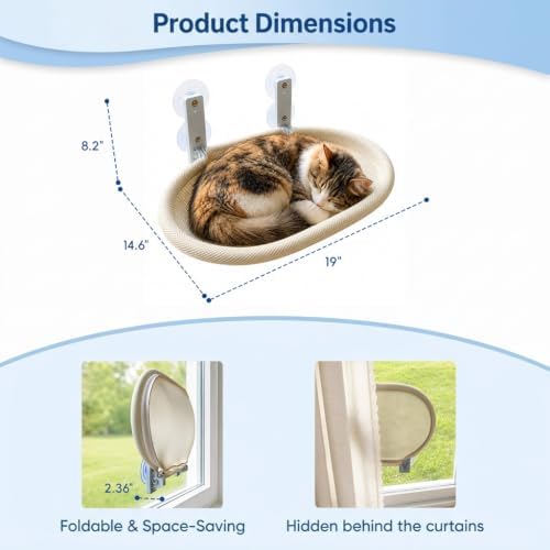 Cat Window Perch for Narrow Windows, Cordless Foldable Hammock Bed - Image 7