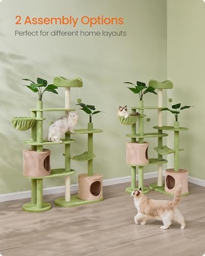 Feandrea Cat Tree, 68.1-Inch Multi-Level Plush Cat Tower, Artificial Leaves - Image 5