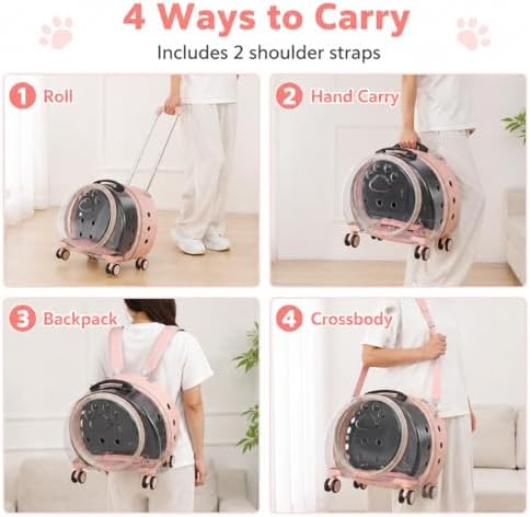 Clear Rolling Pet Carrier, Breathable Cat Carrier - Image 7